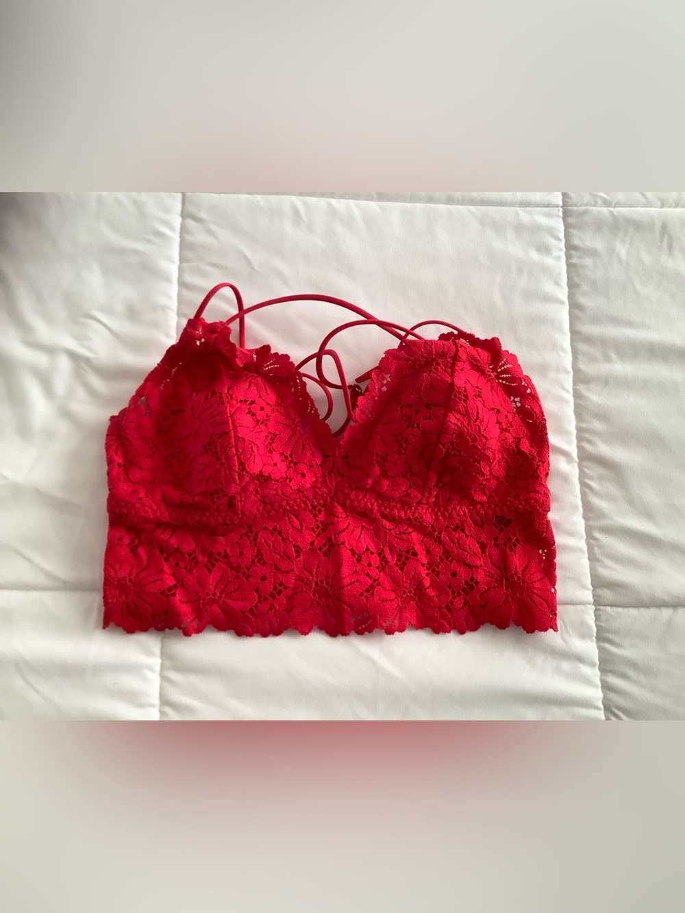 PINK Victoria's Secret Red Floral Lace Bandeau Bralette
